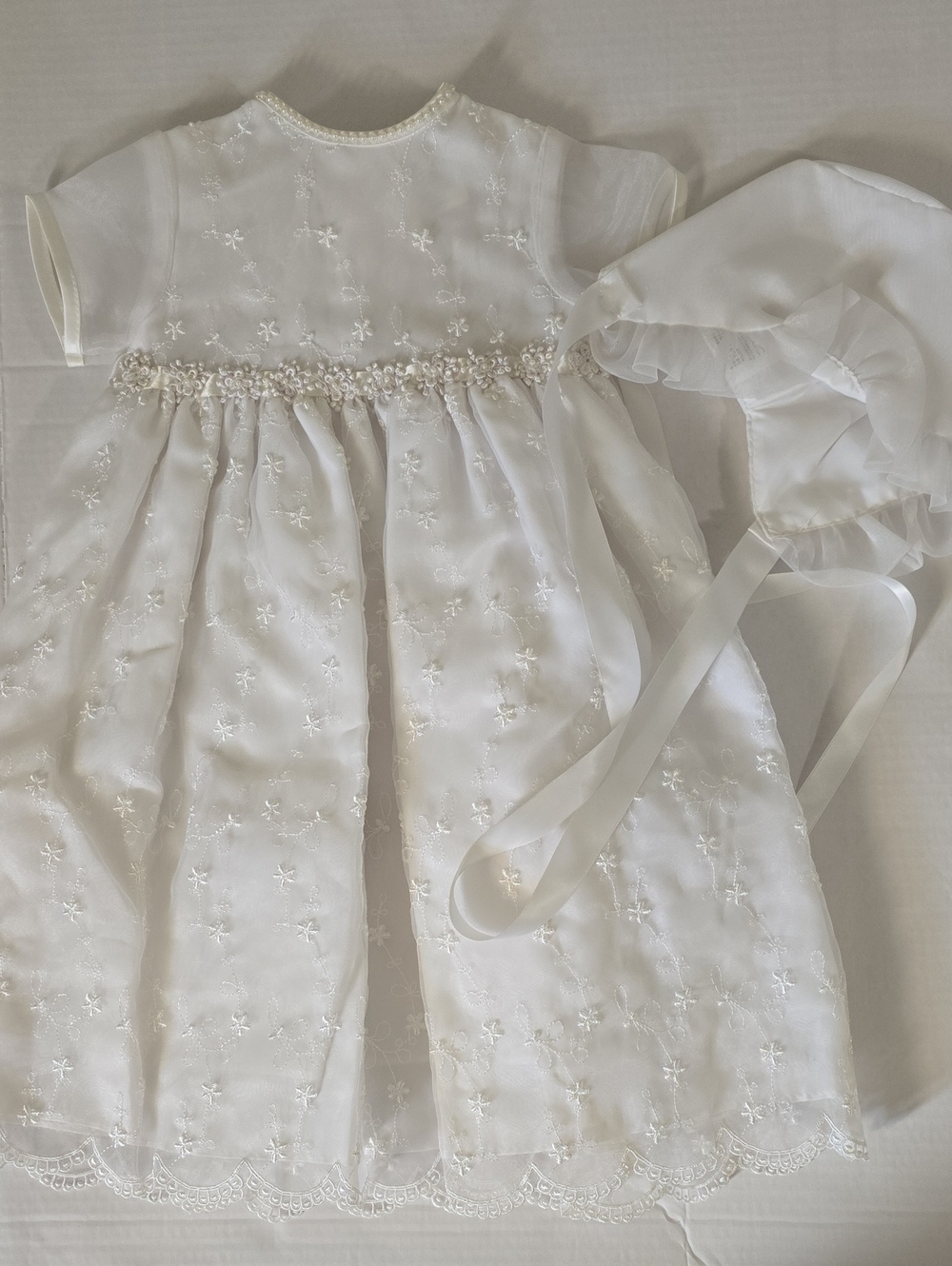 White Infant Embroidered Christening Dress with Bonnet